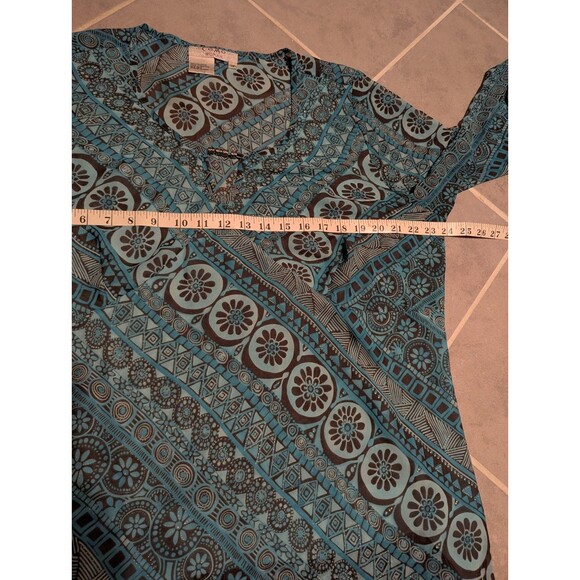 Como women blue paisley print tunic blouse 3/4 Sleeve Size 1X - Picture 4 of 10
